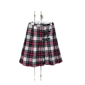 Vintage Beko Red Flannel Plaid Scottish Kilt Girl's Sz 8 Pleated Buckle
